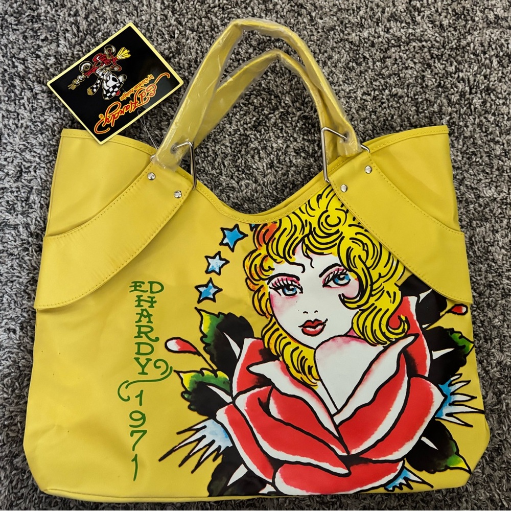 Ed Hardy Yellow Tote with Veronica Rose